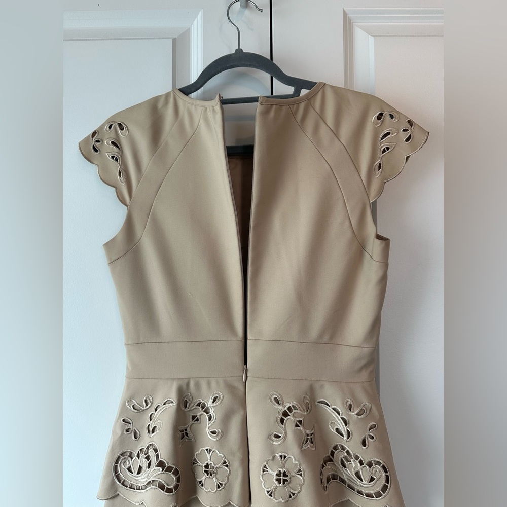 Antonio Melani Peplum Eyelet Lace Detail Nude Dress (Size 4) - Picture 4 of 9